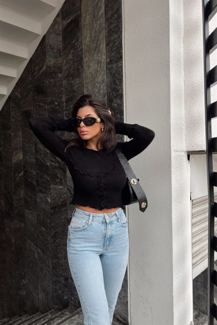 Front Pleated Liana Blouse Black